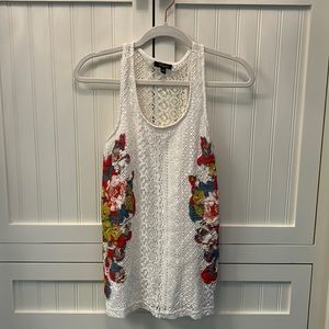 Women’s White Lace and Floral Racer Back Tank